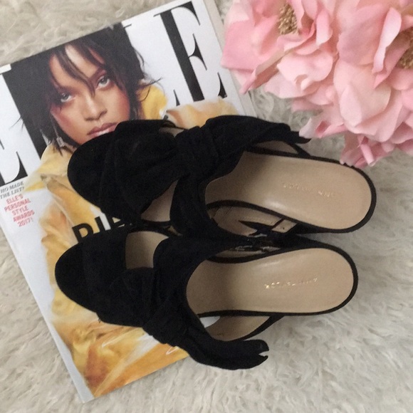 NIB • ANN TAYLOR Black Bow Heeled Slides - Picture 7 of 16